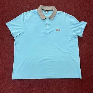 Vintage Lacoste Men's Regular Fit Cotton Piqué Polo Shirt Baby Blue with Navy Tr
